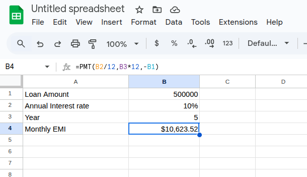Monthly Loan EMI Repayment In Google Sheet